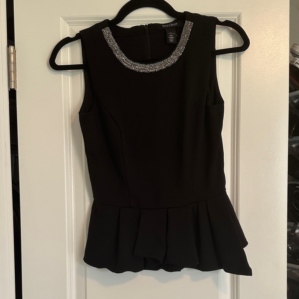 Black Peplum Top with Silver Accents by White House Black Market